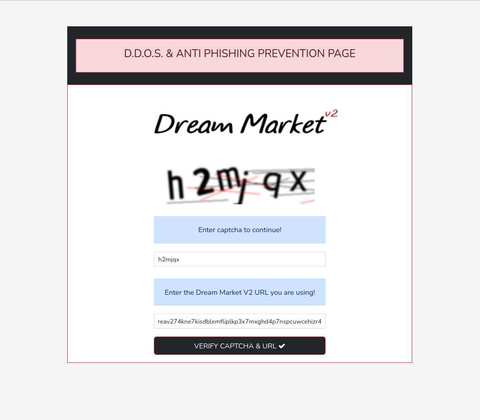 Dream Market V2 Login Interface