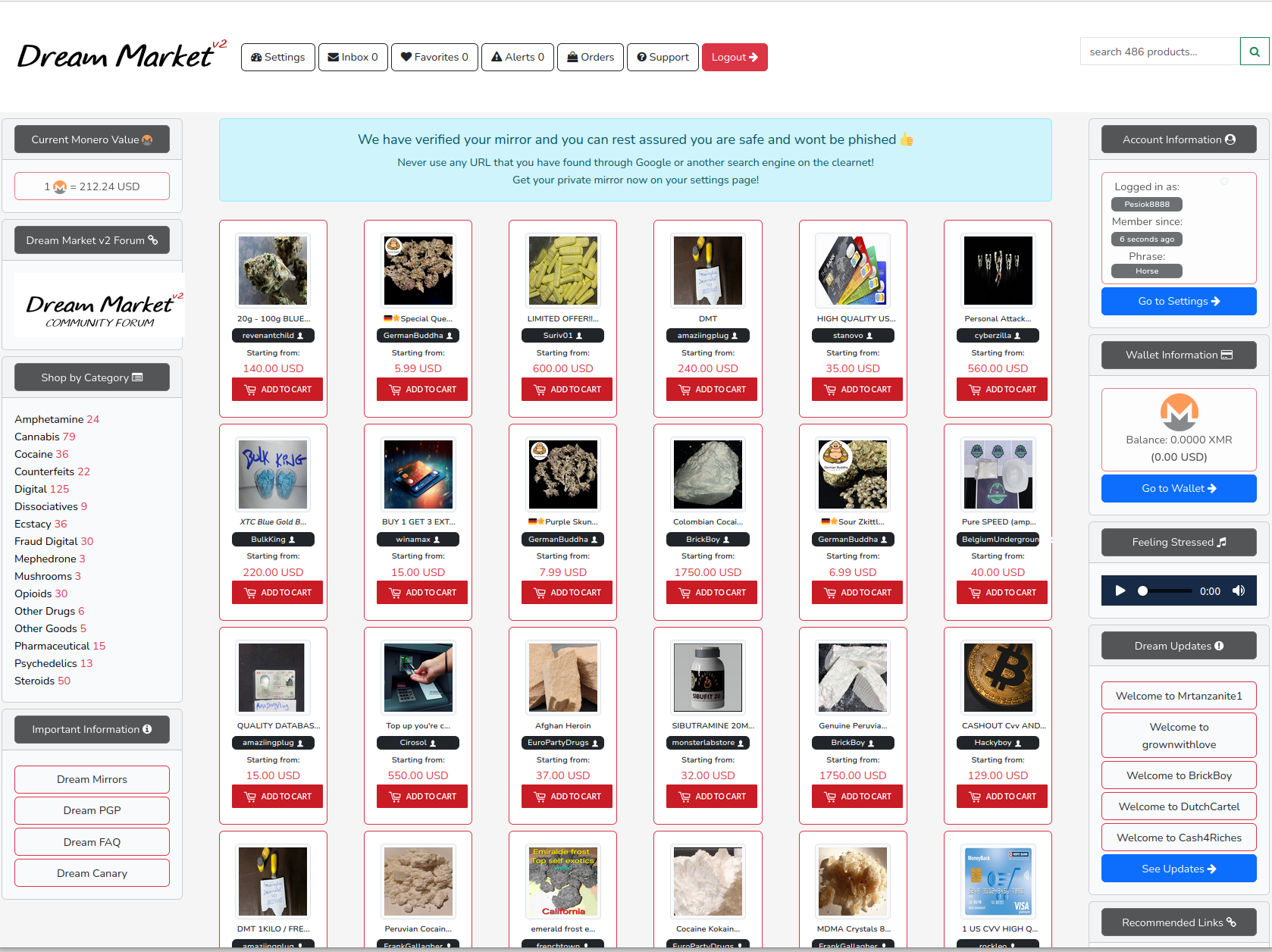 Dream Market V2 Homepage Interface